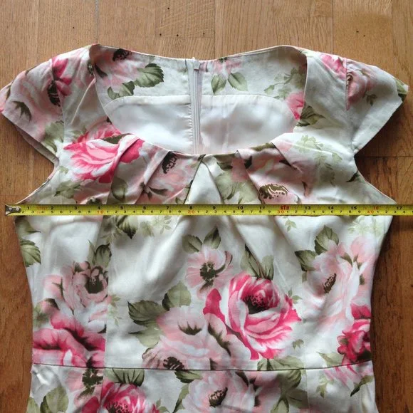 Floral Midi Cap-sleeve Belted Sheath Dress - Picture 9 of 12